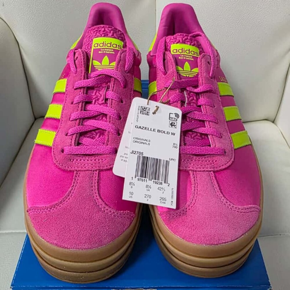 Adidas Gazelle Bold Lucid Fuchsia Solar Slime Satin W Size 10
